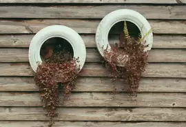 Upcycled tyre hanging planter