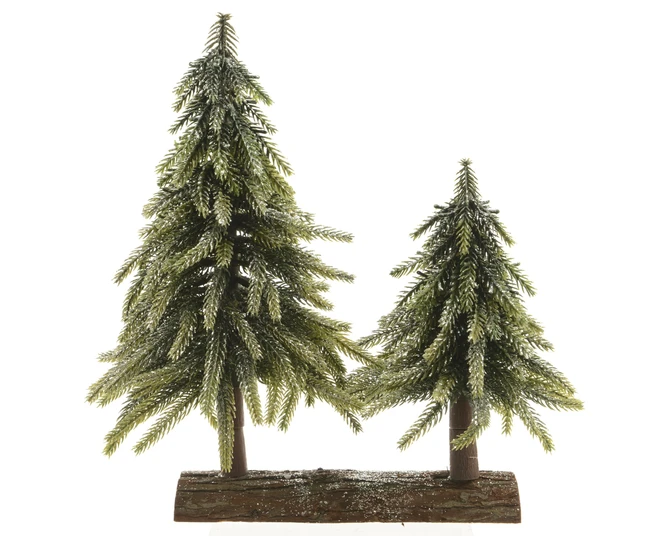 2 Mini trees glitter Green on Log H28cm - image 1