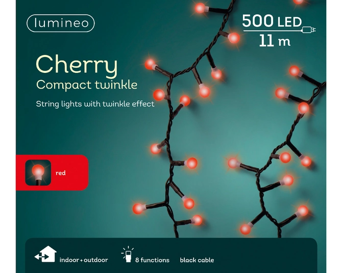 Cherry Compact Twinkle 500 LED String Lights Red 11m - image 1