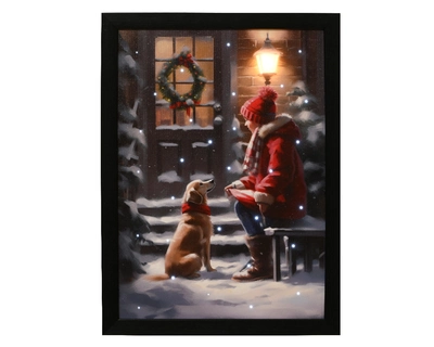 Christmas Canvas LED Child with Dog BO Warm White