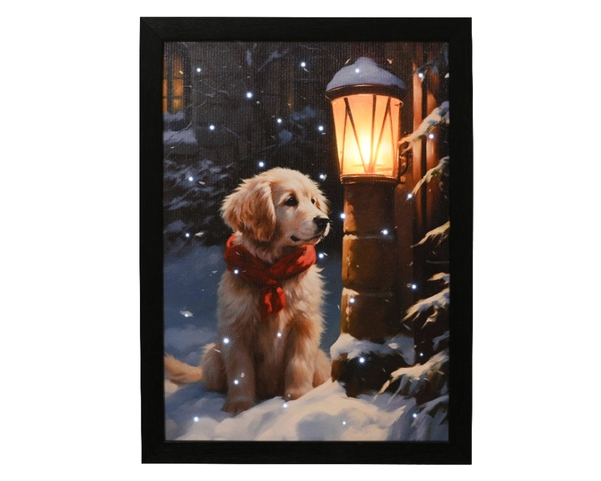 Christmas Canvas LED Dog/Lightpost BO Warm White