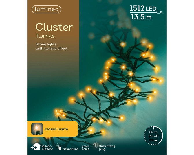 Cluster Twinkle 1512 LED String Lights Green/Classic Warm L1350cm - image 1