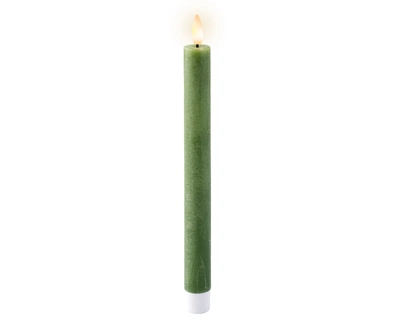 Dinner Candles with Flame Effect BO Green/Warm White H24.5cm