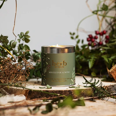 Herb Dublin Tin Candle Mistletoe And Wine