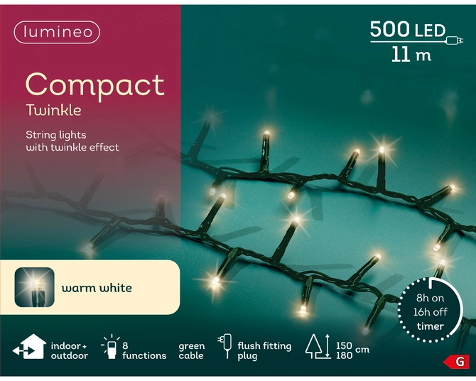 LED Compact Lights 1100cm-500L | Warm White | 8-Function Twinkle Effect | Indoor & Outdoor - image 1