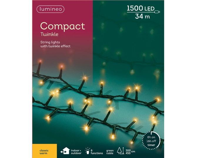 LED Compact Lights 3400cm-1500L | Classic Warm | 8-Function Twinkle Effect | Plug-In | Indoor & Outd