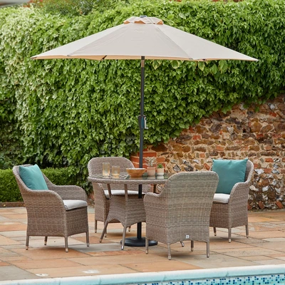 LeisureGrow Monte Carlo Sand 4 Seater Dining Set with 2.5mtr Parasol
