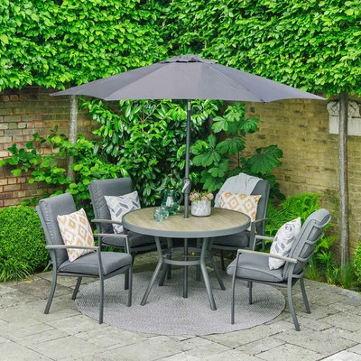 LeisurseGrow Monza 4 Seater Dining Set with 2.5mtr Parasol