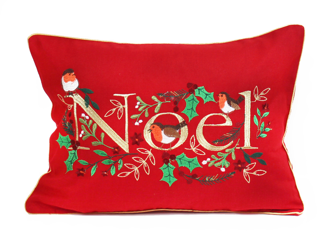 Peggy Wilkins Complete Cushion Noel Robin Red