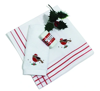 Peggy Wilkins Festive Robin Tea Towel