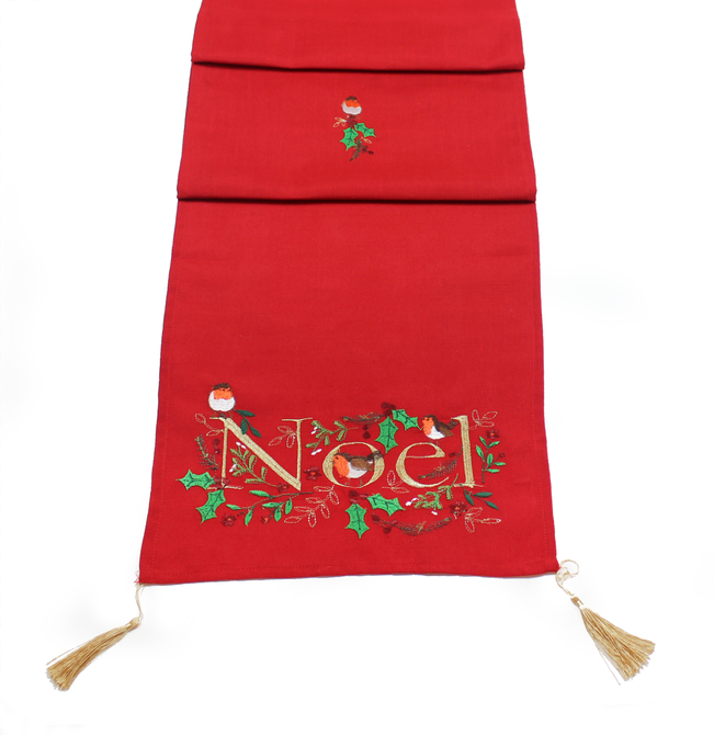 Peggy Wilkins Table Runner Noel Robin Red